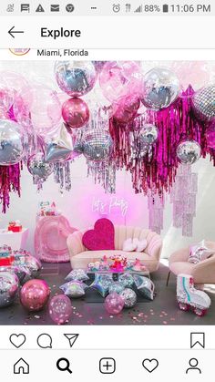 the instagram page for ruby rabbit partyware is displayed with pink balloons and streamers