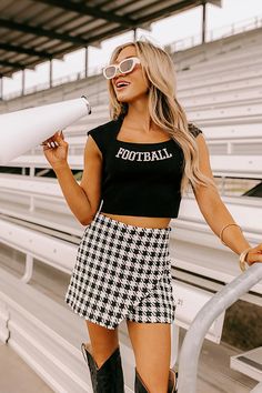 Football Knit Crop Top Football Lettering, Clemson Gameday, Gameday Outfits, Girls Night Outfit, College Gameday, Cute Country Outfits, Statement Accessories, Texas Tech, Oklahoma State