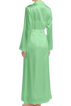 This mint green wrap dress is made of lustrous cupro silk and features an solid green, wrap maxi dress green, floor length wrap dress, at Kyle X Shahida. Wear it loose or cinch the belted waist to define your figure.Details: 100% Cupro Silk Long Sleeve Wrap Dress Shawl collar; wrap front Self-tie sash at waist Long Wrap Dress Relaxed Silhouette. Hem Falls Below Knees Mint Color Imported Dry Clean Gentle hand wash only Green Belted V-neck Maxi Dress, Green V-neck Maxi Dress With Tie Waist, Silk Maxi Dress With Tie Waist, Spring Satin Maxi Wrap Dress, Belted Silk Maxi Dress, Silk V-neck Maxi Dress With Tie Waist, Spring Silk Wrap Dress, Maxi Length, Silk Maxi Dress In Solid Color, Evening Satin Belted Maxi Dress