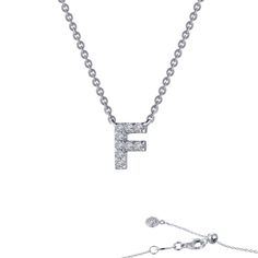 Letter F Pendant Necklace F Necklace, Letter F, Block Lettering, Platinum, Diamonds, Pendant Necklace, Sterling Silver, Pendant, Silver