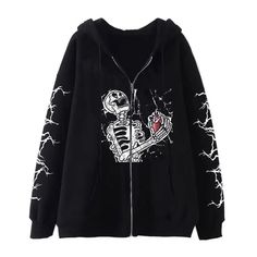 Gothic Skeleton Zipper Hoodie Streetwear Gothic Hoodies, Hip Hop Cargo Pants, Gothic Skeleton, Skull Sweatshirt, Hoodie Streetwear, Gothic Skull, Retro Streetwear, Sports Trousers, Hoodie Coat