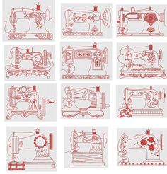 an image of sewing machines in red ink