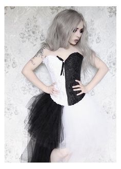 Black White Assorted Gothic High-low Dress D1019 - D-RoseBlooming White Fitted Corset Dress For Costume Party, White Overbust Mini Dress With Boned Bodice, White Mini Dress With Boned Overbust Bodice, White Mini-length Corset Dress For Casual Occasions, White Fitted Mini Dress For Costume Party, White Mini Dress With Fitted Bodice, White Sleeveless Corset Dress For Costume Party, Elegant Overbust Mini Dress For Costume Party, White Fitted Midi Dress With Boned Bodice