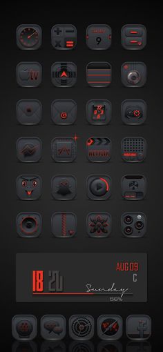 an image of a black background with red lights and buttons on the bottom right hand corner