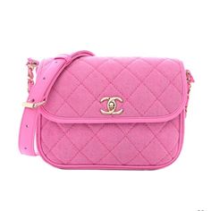 Chanel Small Denim Quilted Messenger Bag Chanel Denim, Denim Quilt, Pink Denim, Gold Chanel, Leather Thread, Chain Shoulder Bag, Pink Fabric, Leather Chain, Neon Pink