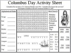 the columbus day activity sheet is shown