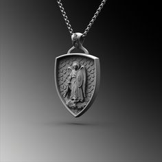 This expertly crafted 925k Sterling Silver Mens Angel Necklace. Buy for yourself or give it as a gift for that special someone in your life! ★Item Details ◆ Material : 925K Sterling Silver ◆ Pendant Height : 1.57 inch x 4 cm ◆ Bail Height : 0.39 inch x 1 cm ◆ Bail With : Suitable for up to  0.118 inch x 3.00 mm Chain ◆ Rolo Chain Thickness : 0.059 inch x 1.5 mm | Foxtail Chain Thickness : 0.078 inch x 2 mm ◆ Pendant Weight : 19 Grams ◆ Rolo Chain Weight : 18 Inches - (45cm) = 4.50 Gr 20 Inches - Saint Michaels Mens Pennant, St Michael Necklace, Saint Michael The Archangel, Michael The Archangel, Christian Necklace, Angel Necklace, Mark Jackson, Saint Michael, Sterling Silver Mens