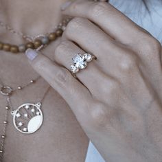 The Daphne // Bayou with Love Nikki Reed, Team A, Water Collection, Classic Engagement Rings, Recycled Gold, Three Stone, Made With Love, Round Brilliant, Jewelry Pieces