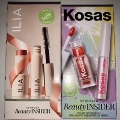 Lot Of 2: Sephora Bi Birthday Gifts: Kosas Lip & Brow & Ilia Mascara & Blush New Ilia Mascara, Kosas Makeup, Sephora Birthday Gift, Wet Lips, Sephora Beauty, Beauty Inside, Lashes Makeup, Lip Oil, Pink Black