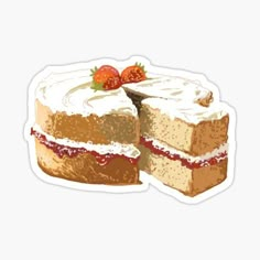 a piece of cake with strawberries on top sticker