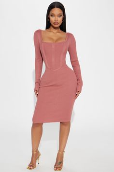 Available In Olive And Mauve. Sweater Midi Dress Square Neckline Long Sleeve Corset Waist Stretch Length = 45" 70% Rayon 30% Polyester Imported | Evelynne Sweater Midi Dress in Mauve size Large by Fashion Nova Ribbed Fitted Mini Dress, Fitted Square Neck Winter Dress, Fitted Square Neck Dress For Winter, Winter Stretch Dresses With Square Neck, Winter Fitted Square Neck Dress, Fitted Ribbed Midi Dress With Square Neck, Slim Fit Midi Length Dresses For Fall, Slim Fit Midi Fall Dresses, Pink Long Sleeve Bodycon Midi Dress