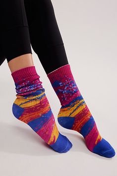 The perfect blend of fun and functional, these wear-anywhere socks add a fashionable touch to absolutely any activewear ‘fit. **Features:** Crew style, ribbed top hem, splatter detailing, soft stretch fabrication, contrast toe and heel **Why We ❤ It:** The true definition of an effortless essential, these super versatile socks are perfect to take you from the trail to simply chilling at home. | Splatter Surge Hike Socks by FP Movement at Free People, Berry Combo Comfortable Workout Socks, Comfortable Athleisure Socks For Workout, Trendy Stretch Socks For Sports, Spring Sports Socks With Stretch, Sporty Multicolor Socks For Winter, Sports Socks For Spring, Sporty Stretch Socks For Fall, Stretch Sports Socks For Spring, Trendy Sports Socks For Spring