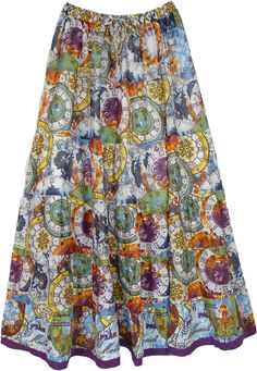 A skirt that transports you like Alice did to Wonderland, this light and airy cotton voile skirt is very unique and feminine.  With an all-over pattern filled with floral motifs, clock designs, and text, these elements combine together very beautifully and give a very elegant look. #tlb #MaxiSkirt #Floral #Printed #Summerskirt Summer Printed Patterned Skirt, Summer Patterned Printed Skirt, Summer Patterned Lined Skirt, Patterned Tiered Summer Skirt, Patterned Printed Flowy Skirt, Patterned Long Summer Skirt, Long Floral Skirt, To Wonderland, Long Skirt Summer