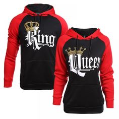 Red King and Queen Couple Hoodie  Price: 19.99 & FREE Worldwide Shipping  #couplegear Crown Print, Couples Keychains, Couple Things, Sweater Outfit, Queen Crown