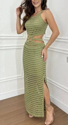 Maxi Knitted Dress "TEJIDO", Boho Wedding Dress – ALLE Handbags Knit Summer Dress, Knit Texture, Vacation Wear, Maxi Robes, Midi Dress Party, Knit Sleeve, Maxi Knit Dress, Maxi Dress Green, Fit Style