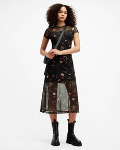 Hanna Short Sleeve Mesh Kora Midi Dress Going Out Outfits Men, Grunge Dresses, Floral Print Midi Dress, Print Midi Dress, 90s Grunge, Going Out Outfits, Sweaters And Jeans, Printed Midi Dress, Funnel Neck