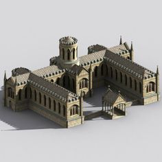 an old building with two towers and a clock on the top is shown in 3ds max