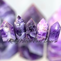 🔮 Chevron/Dream Amethyst is a crystal that is good for general protection and enhances problem-solving. It is thought to be good for emotional, mental, and spiritual pain relief. 🖤 These are chunky, gorgeous, high quality points, but they are also natural crystal so some imperfections/discoloration can occur. Dream Amethyst, Chevron Amethyst, Amethyst Point, Springfield Mo, Fluorite Crystal, Energy Crystals, February Birth Stone, Prayer Beads, Crystal Items