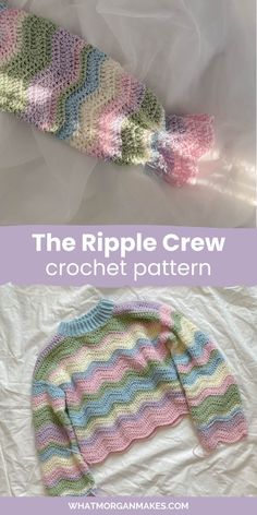 the ripple crew crochet pattern is shown in two different colors