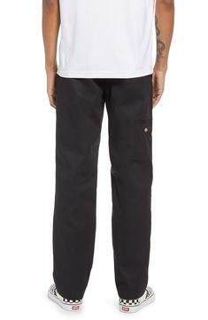 Soft and stretchy twill cotton enhances the comfort of contemporary workwear pants featuring a sturdy double knee to reduce wear and tear. Style Name:Dickies Men's Flat Front Double Knee Pants. Style Number: 6196860. Fall Work Pants With Standard Cut Leg And Pockets, Fall Work Pants With Pockets Standard Cut, Fall Work Pants With Pockets In Standard Cut, Work Pants With Pockets For Fall, Black Cargo Pants With Welt Pockets For Streetwear, Work Pants With Hip Pockets For Workwear, Standard Cut Work Pants With Hip Pockets For Workwear, Full-length Work Pants With Hip Pockets, Full Length Work Pants With Hip Pockets