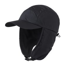 a black hat that is on top of a white background and it has a zipper at the side