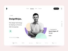 the landing page for design ninjas, which features an image of a man with his arms crossed