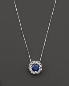 Bloomingdale's - Blue Sapphire and Diamond Halo Pendant Necklace in 14K White Gold, 18" - 100% Exclusive Sapphire Necklace With Diamond Halo Setting, Vintage Diamond Jewelry, Morganite Jewelry, Gold Necklace For Women, Delicate Gold Necklace, Diamond Heart Pendant Necklace, Halo Pendant, Sapphire Pendant, Heart Pendant Diamond