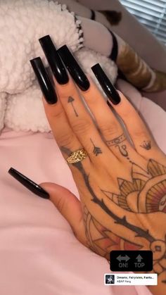 Black Nails Square Long, Black Square Acrylic Nails Design, Plain Black Nails, Fye Nails, Pink Tip Nails, Fear God, Long Square Nails