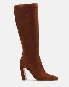 LIZETTE Cognac Suede Knee-High Boot | Women's Boots Brown High Shaft Knee-high Boots For Formal, Brown Suede Knee-high Boots With Block Heel, Luxury Brown Knee-high Heeled Boots, Luxury Brown Knee-high Boots With Suede Lining, Luxury Brown Snip Toe Knee-high Boots, Timeless Boots, Stylish Heels, Suede Boots Knee High, 5 Inch Heels