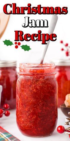 christmas jam recipe in a jar with spoon