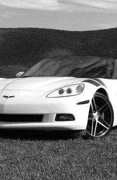 a white sports car parked in the grass