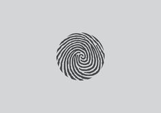 a fingerprint is shown in black and white on a gray background with the word,