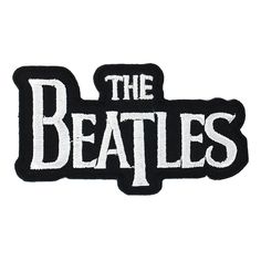 the beatles logo embroidered patch in black and white on a white background with an inscription