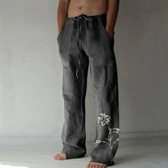 Men's Summer Cotton Linen Wide Leg Pants Printed Lace Up Leisure Sports Holiday Pants Features: 1.Features:Casual Pants,Elastic Waist,Casual and Comfortable,Trend and Fashion design,Casual Pants. 2.Material:Polyester. Made from high quality fabric,lightweight soft and comfortable. 3.Style:Fashion and casual Elastic Waist Pants, Leisure Comfortable,Perfect for home wear or sleep wear as pajamas pants, lounging around or outdoor activities. 4.Occasion:Casual,Beach,Sleepwear,Birthday,Dating,Party,F Hip Hop Sweatpants, Cotton Pants Men, Hip Hop Print, Casual Linen Pants, Mens Linen Pants, Linen Drawstring Pants, Casual Pants Style, Streetwear Mode, Cotton Linen Pants