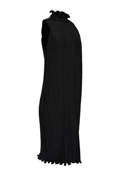 Stand out at any special occasion in this chic black dress from Alice & Olivia. With a playful ruffled mock neckline and polished pleated design, it's the perfect mix of sophisticated and fun. Pair with strappy kitten heels and sparkly drop earrings for an elegant look. Size 4 Shell 95% Polyester, 5% Elastane Lining 94% Polyester, 6% Elastane Exposed tonal back zipper Ruffled high neckline Sleeveless Bust 33" Waist 34" Shoulder to hem 45" Formal Black Pleated Dress With Pleated Waist, Formal Black Dress With Pleated Waist, Formal Black Pleated Dress, Black Midi Dress With Pleated Hem For Evening, Black Formal Midi-length Pleated Dress, Black Formal Midi Length Pleated Dress, Black Pleated Dress With Accordion Pleats For Evening, Elegant Black Pleated Dress With Accordion Pleats, Black Accordion Pleated Dress For Evening