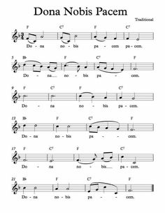 sheet music with the words don't nosts pacem