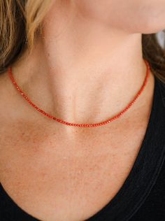 Wearing our Red Coral Tiny Intention necklace will help absorb and deter negative energy and thoughts, promoting honesty, truthfulness and positivity. Red Coral helps you tap into your intuition, imagination and visualization supporting you in times of change and transformation. This stone will help you realize that through your struggles and hardships you end up finding the best lessons. Coral opens your heart and mind to new experiences. ~ 2mm microfaceted Red Coral beads~ 14k gold-filled lobs Red Carnelian Single Strand Necklace, Red Faceted Carnelian Jewelry, Spiritual Everyday Necklace With Faceted Beads, Everyday Spiritual Necklace With Faceted Beads, Spiritual Red Necklace With Natural Stones, Red Gemstone Beaded Necklaces For Spiritual Purposes, Red Faceted Beads Necklaces For Healing, Adjustable Red Crystal Necklace With Gemstone Beads, Red Crystal Necklaces With Gemstone Beads For Gift