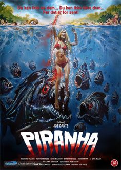 the movie poster for piranha starring in french and english, with an image of a woman surrounded by fish