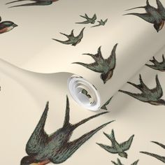 a white wallpaper with birds on it