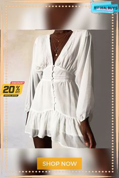 V Neck Women's Spring Summer Dress Lace Long Sleeve Mini Party Dress White Long Sleeve V-neck Summer Dress, White Feminine Mini V-neck Dress, Off-white Long Sleeve Mini Dress For Beach, White V-neck Mini Dress For The Beach, Beach Mini Dress With Lace Trim And V-neck, Lace Summer Dresses, Spring Summer Dress, Long Sleeve Mini, Mini Dress Party