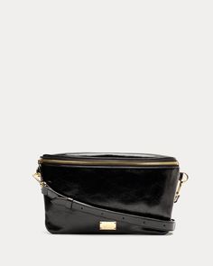 Billie Sling Crossbody Crinkled Leather Black - Frances Valentine Chic Rectangular Belt Bag With Zipper Closure, Chic Rectangular Belt Bag With Zipper, Luxury Belt Bag With Zipper For Daily Use, Elegant Belt Bag With Zipper Closure For Everyday Use, Everyday Use Belt Bag With Gold-tone Hardware, Everyday Crossbody Belt Bag With Gold-tone Hardware, Everyday Belt Bag With Gold-tone Hardware, Elegant Crossbody Belt Bag With Zipper Closure, Elegant Crossbody Belt Bag With Zipper