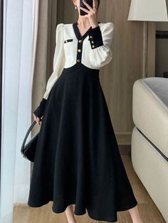 Korean Dress Elegant, Office Party Dress, Long Sleeve Streetwear, Party Long Dress, Streetwear Dress, Mode Abaya, Elegant Office, Dress Slim, Lantern Sleeve Dress