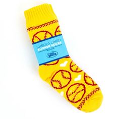 Softball Slipper Socks with Sherpa Lining Cozy Non-slip Socks For Indoor Use, Cozy Non-slip Indoor Socks, Soft Socks For Winter, Comfortable Socks For Winter Playtime, Comfortable Winter Socks For Playtime, Comfortable Socks For Playtime In Winter, Comfortable Playtime Winter Socks, Softball Pattern, Winter Gift