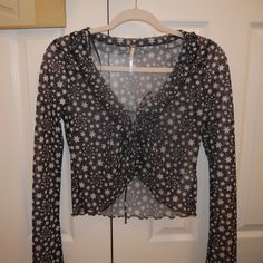 New Without Tags, Never Worn, Ties In Front, Mesh Black Material With White Stars, Size Xs White Stars, Free People Black, Free People Tops, Mesh Top, Free People, Top Blouse, Blouses, Black White, Womens Tops