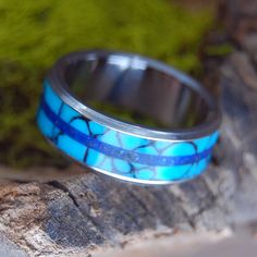 SHE GATOR | Alligator Teeth & Turquoise Stone Titanium Wedding Ring - Minter and Richter Designs Fiercely Feminine, Titanium Wedding Rings, Tough As Nails, American Turquoise, Blue Beach, Turquoise Stones, Titanium Rings, Wedding Matches, Men's Rings