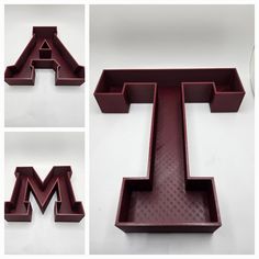 the letter t is made out of plastic and has four sections to fit into it