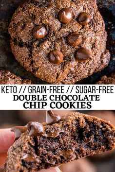 keto / grain - free / sugar - free double chocolate chip cookies are the perfect treat