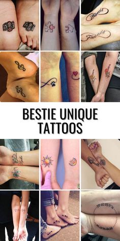 many different tattoos on the legs and feet are shown in this collage with words above them