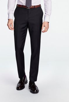 Classic Black Slim Fit Pants, Black Business Dress Pants With Welt Pockets, Black Suit Trousers For Office, Black Dress Pants With Welt Pockets For Business, Black Fitted Business Pants, Fitted Business Black Pants, Fitted Black Business Pants, Black Ankle-length Dress Pants With Pressed Crease, Black Tailored Pants For Black-tie Events