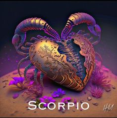 an artistic image of a scorpion in purple and gold